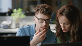 Worried managers analyzing office work closeup. Serious colleagues looking tab computer screen discussing financial data. Professional analyst supervisor explaining information. Teamwork cooperation  - Powered by Shutterstock - Get 15% off with code: PIKWIZARD15
