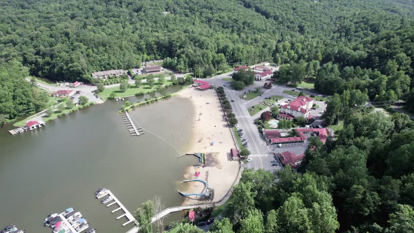 Overhead look at beach on Lake Lure in North Carolina