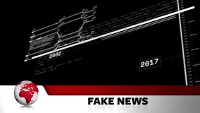 Fake News text over digital data processing animation with red and white graphics. Misinformation, disinformation, hoax, news media, propaganda, cyber security - Powered by Shutterstock - Get 15% off with code: PIKWIZARD15