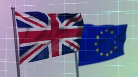 UK and EU flags with digital grid and chess knight animation. Brexit, politics, technology, strategy, innovation, Europe - Powered by Shutterstock - Get 15% off with code: PIKWIZARD15