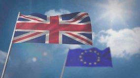UK and EU flags waving, animation of digital connections over blue sky background. Europe, union, politics, international, collaboration, diplomacy - Powered by Shutterstock - Get 15% off with code: PIKWIZARD15