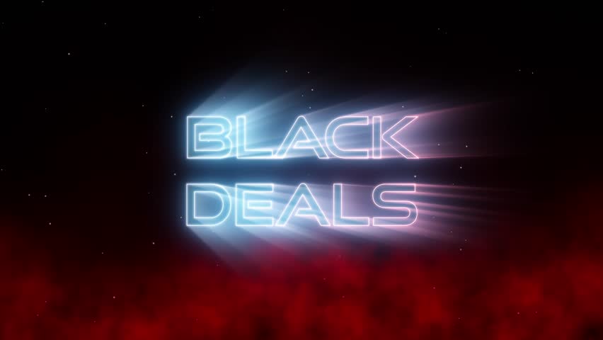 Epic Black Deals animation for mega sales and epic Cyber Deals on black friday deals or cyber monday with cyber deals and light rays for advertising and marketing promotion of special offers november