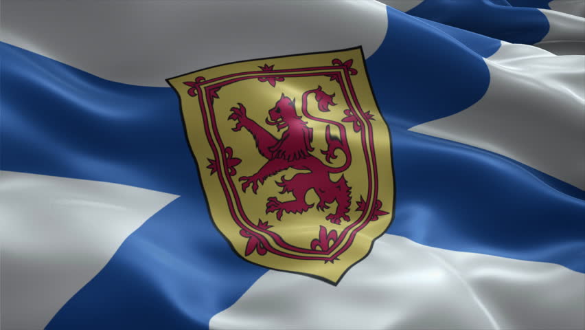 Nova Scotia flag video waving in wind. Provincial of Canada. Realistic flag background. Close up view, perfect loop, 4K footage