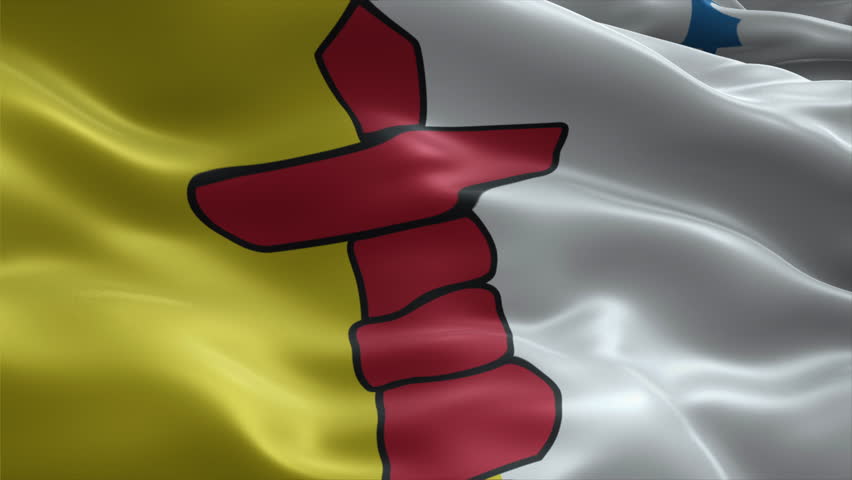 Nunavut flag video waving in wind. Territorial of Canada. Realistic flag background. Close up view, perfect loop, 4K footage