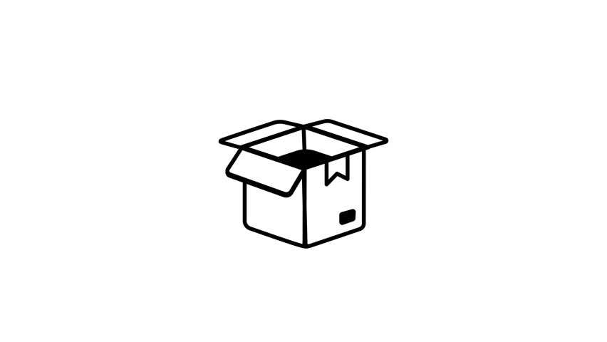 Linear animated icon showing open cardboard box 