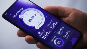 Tracking sleep information on a smartphone app Using the diagnosis app, analyze deep, light, and REM sleep data to determine its quality and quantity. Fictional Interface. - Powered by Shutterstock - Get 15% off with code: PIKWIZARD15