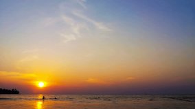 1920x1080 video - Tropical beach sunset time lapse clip with deep blue sea and manycolored sky