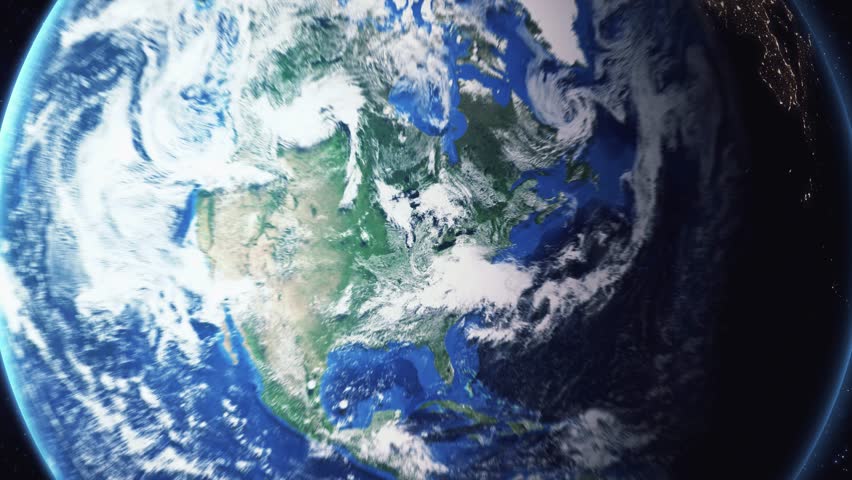 Earth zoom in from space to Lansing, Michigan, USA in Michigan State Capitol. Followed by zoom out through clouds and atmosphere into space. Satellite view. Travel intro