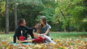 Happy Young Couple Having Fun On Picnic
