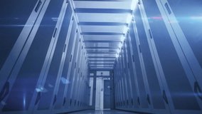 Animating digital clock over server room with blue lighting. Technology, data center, animation, futuristic, cybersecurity, network - Powered by Shutterstock - Get 15% off with code: PIKWIZARD15