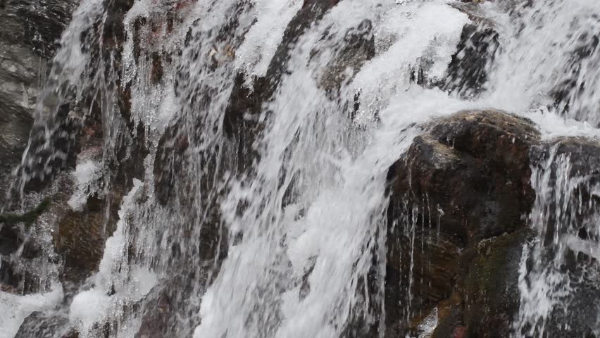 water and ice, torrent in the mountain, winter