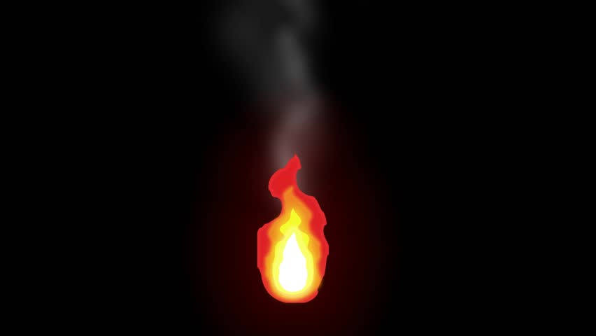 glowing cartoon fire with smoke and black background