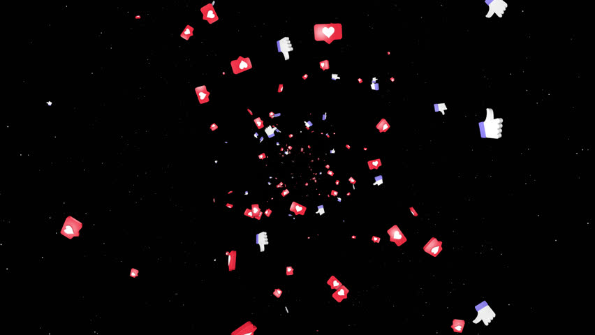 Falling Thumbs Up and Heart Messages Animation, Social Media Reaction, Background, Loop, on Alpha Channel
