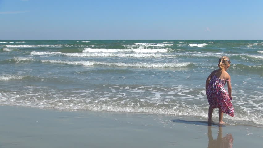 Child Playing with Plastic Toys on Beach, Little Girl on Coastline, Children