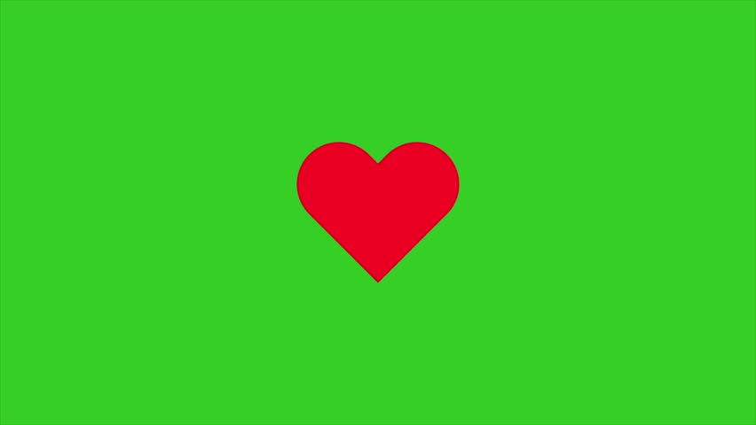 Heart burst icon animation on green screen background