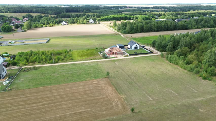 Aerial shot of house construction progress