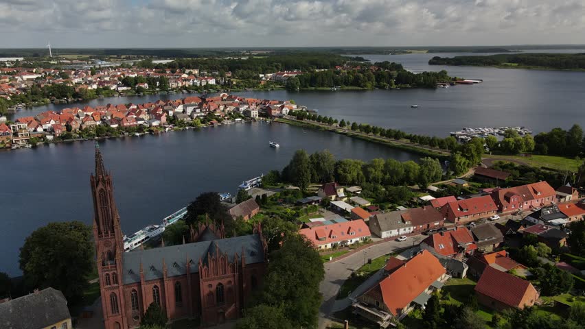 View from above to the city of Malchow and the surrounding lake landscape as a pure vacation area