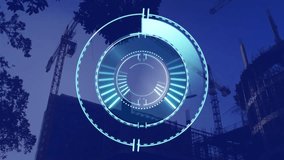 Futuristic data processing animation over construction cranes and building site. technology, development, innovation, infrastructure, engineering - Powered by Shutterstock - Get 15% off with code: PIKWIZARD15