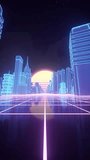 Vertical Video Synthwave seamless loop cyberpunk cityscape for the music video. Retro-futuristic night city background - Powered by Shutterstock - Get 15% off with code: PIKWIZARD15