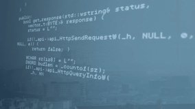 Animating programming code and mathematical formulas over cityscape background. Technology, innovation, coding, mathematics, data, futuristic - Powered by Shutterstock - Get 15% off with code: PIKWIZARD15