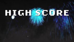 High score text animating over blue fireworks display in background. Celebration, animation, success, achievement, excitement, festive - Powered by Shutterstock - Get 15% off with code: PIKWIZARD15