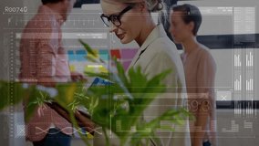 Analyzing data and reading documents, businesswoman with glasses, digital interface animation. technology, analysis, professional, work, workplace, tech - Powered by Shutterstock - Get 15% off with code: PIKWIZARD15