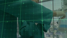 Medical professionals examining patient data, grid and crosshair animation overlay. Healthcare, doctors, data analysis, digital, technology, teamwork - Powered by Shutterstock - Get 15% off with code: PIKWIZARD15