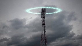 Timelapse of radio tower with antennas. 3D render animation of electromagnetic waves - Powered by Shutterstock - Get 15% off with code: PIKWIZARD15