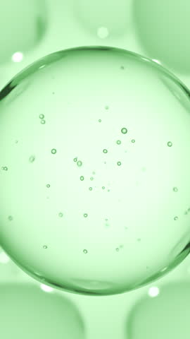 Cosmetics green serum liquid bubbles 3d abstract background. Cosmetic moisturizer essence gel. Collagen fluid bubble molecule. Moisturizing cream or oil. Personal health care and beauty skin concept