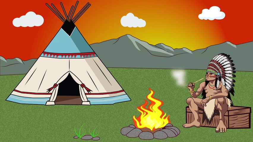 A 2D animation depicting an Native American that smokes.