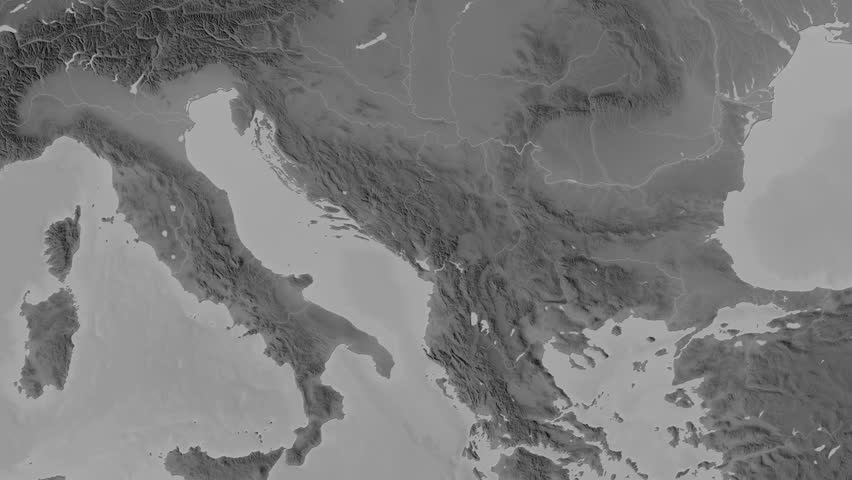 Montenegro map - zoom. Border. Grayscale.