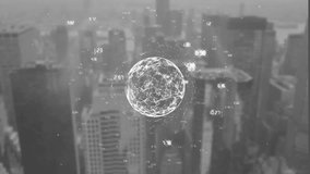 Animating digital globe and data points over cityscape at night. Technology, futuristic, innovation, urban, modern, network - Powered by Shutterstock - Get 15% off with code: PIKWIZARD15