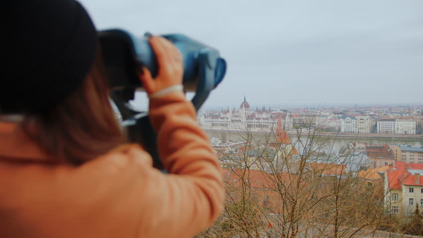 Young Girl Watching Budapest City From Viewpoint