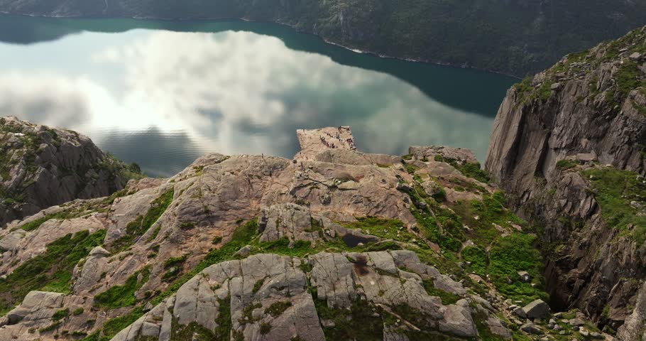 Birds Eye Aerial View Above Pulpit Rock, Preikestolen Cliff in Norway