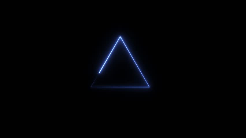 Abstract glowing Cyan triangle line moving animation. neon line triangle shape looping on black background.