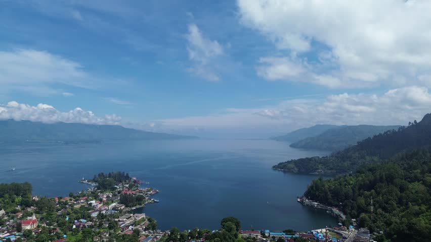 Aerial View of Lake Toba and Mountain Landscape