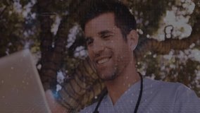 Reading tablet, man with code and data processing animation overlaid. Technology, coding, digital, programming, analysis, innovation - Powered by Shutterstock - Get 15% off with code: PIKWIZARD15