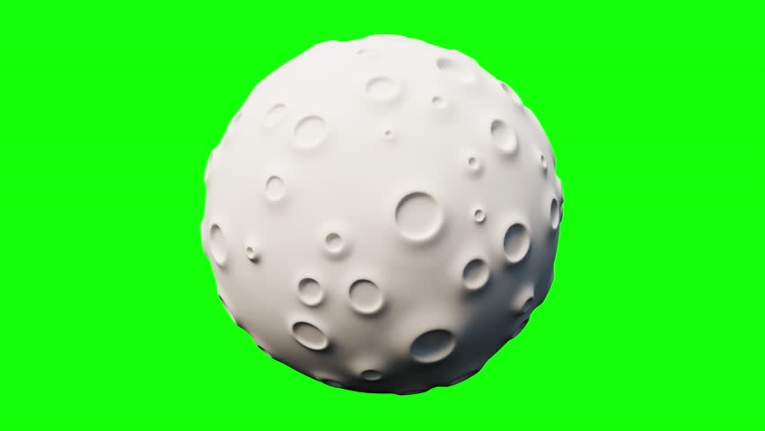 Grey planet or moon turning isolated on green background 3d looping animation