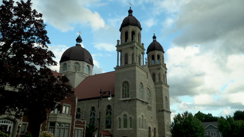 Basilica in Grand Rapids Michigan Downtown footage in west side aerial gimbal footage