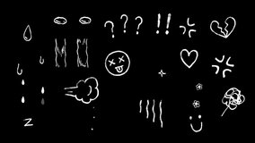Cute doodle icons of emotion expression, effect symbols rough pencil crayon style, cartoon, angry, tears, broken heart, marks, smile, happy, surprised, sketching animation elements on a transparent bg - Powered by Shutterstock - Get 15% off with code: PIKWIZARD15