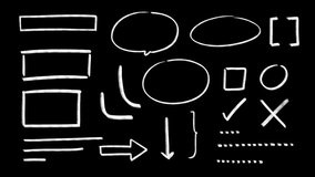 A Set of boxes, circles, arrows and line art 2: Hand-drawn animation of pencil crayon, bracket
, rough dash chalk underline, marks, sketching elements on a transparent background, alpha channel.
 - Powered by Shutterstock - Get 15% off with code: PIKWIZARD15