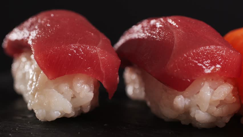 Sashimi Nigiri Platter, japanese sushi restaurant, Fresh Tuna and Salmon Slices in modern cafe, traditional food, raw red fish dish, omega 3.