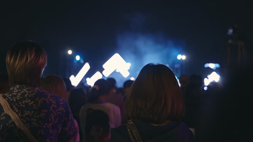 The crowd in a concert. Shot of some cheering fans enjoy in a free night live concert in music festival.