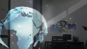 Global network connections animation over businessperson using smartphone in office. Technology, communication, digital, connectivity, networking, innovation - Powered by Shutterstock - Get 15% off with code: PIKWIZARD15