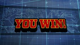 Winning text animation over blue circuit board background. Technology, innovation, digital, victory, success, futuristic - Powered by Shutterstock - Get 15% off with code: PIKWIZARD15