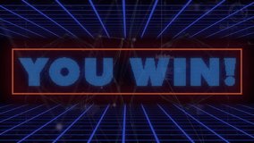 You win! text animation over grid and globe with blue lines. Victory, celebration, technology, digital, futuristic, virtual - Powered by Shutterstock - Get 15% off with code: PIKWIZARD15