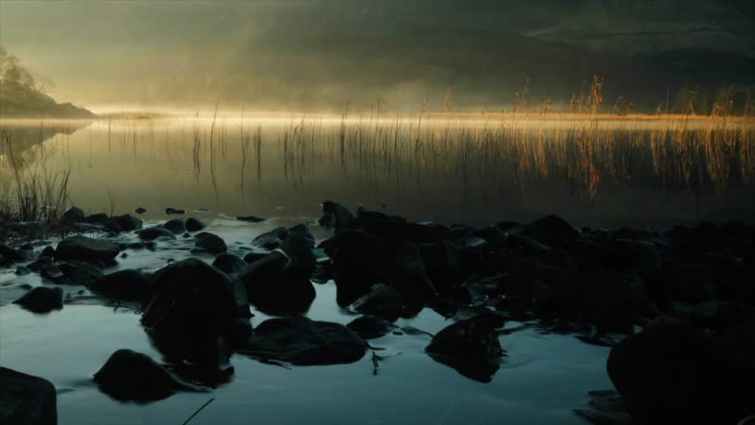 timelapse of mist rising on a Scottish loch at sunrise