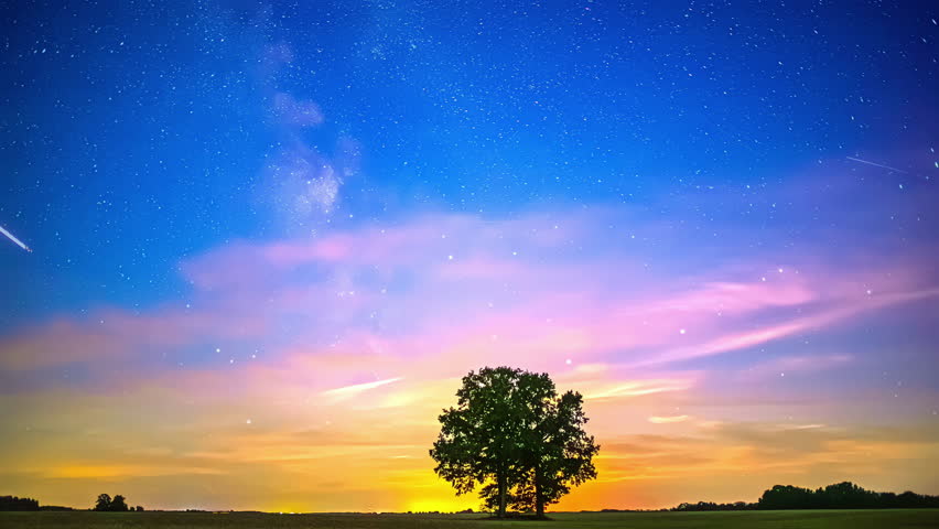 Timelapse view of milky way galaxy appearing on sky during nighttime full of stars.