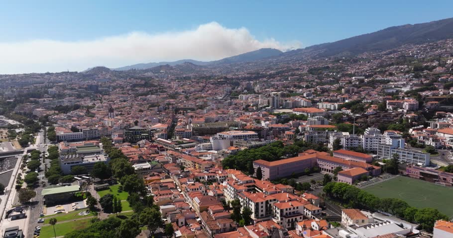 Aerial View Above Funchal, Maderia, Portugal on Hot Summer Day