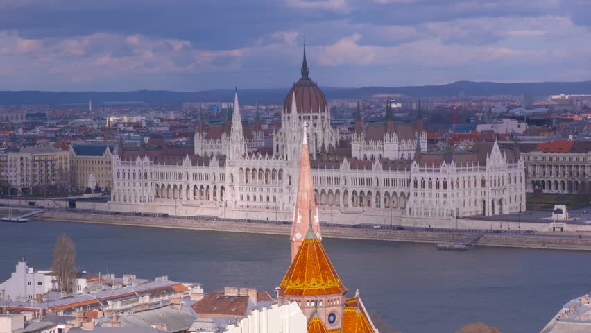 Budapest riverside against government. A nice place of Budapest parliament during day time at weekend.